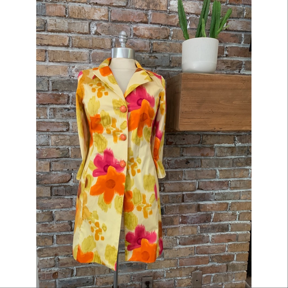 F.L. Malik Floral Multi Long Button Coat Jacket